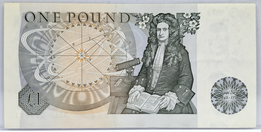 1978-80 Bank of England 1 Pound Note- J. B. Page Signature- Queen Elizabeth II Type- Newton Issue- 1978 One Pound English Banknote- P#377a
