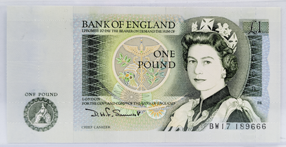 1981-84 Bank of England 1 Pound Note - D. H. F. Somerset Signature - Queen Elizabeth II Type - 1981 One Pound English Banknote - P#377b