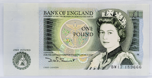 1981-84 Bank of England 1 Pound Note - D. H. F. Somerset Signature - Queen Elizabeth II Type - 1981 One Pound English Banknote - P#377b