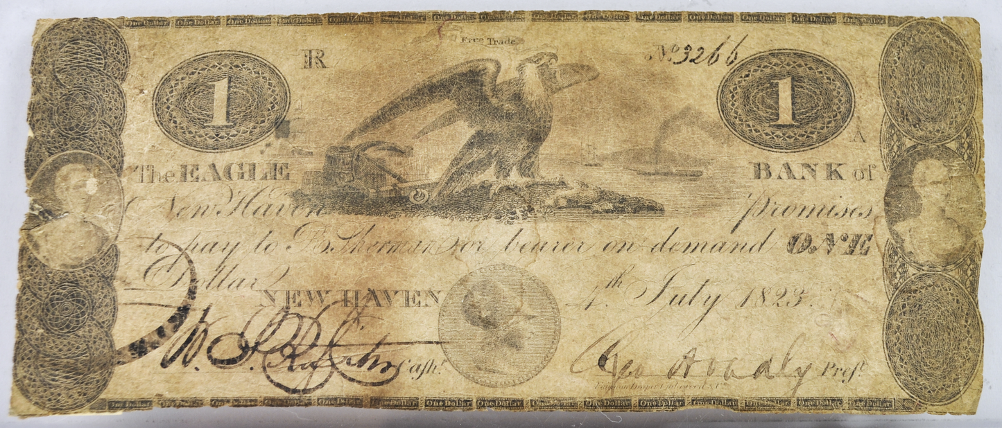 1823 Eagle Bank 1 Dollar Connecticut Obsolete Note - Connecticut Obsolete Currency - 1823 New Haven CT One Dollar Early Obsolete Note