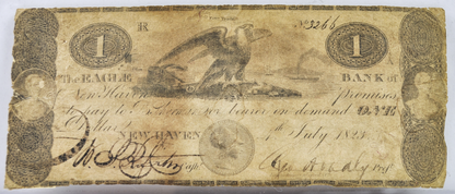 1823 Eagle Bank 1 Dollar Connecticut Obsolete Note - Connecticut Obsolete Currency - 1823 New Haven CT One Dollar Early Obsolete Note