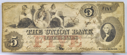 1864 Union Bank 5 Dollar Counterfeit Banknote - Massachusetts Obsolete Currency - 1864 Haverhill MA Five Dollars Obsolete Counterfeit Note
