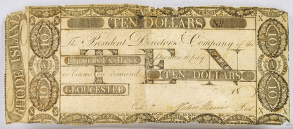 1800s Farmers Exchange Bank 10 Dollar Rhode Island Obsolete Note - Rare Early Obsolete Remainder - 1800s RI Ten Dollars Obsolete Banknote
