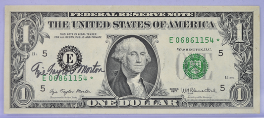 1977 1 Dollar Azie Taylor Morton Autograph Star Note - First Black Woman Treasurer - 1977 Courtesy Autographed Star Note - Fr.1909-E*
