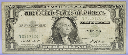 1957 Silver Certificate 1 Dollar Faded Ink Seal Note - Contaminated Ink Error - 1957 One Dollar Light Blue Seal Error Banknote - Fr#1619