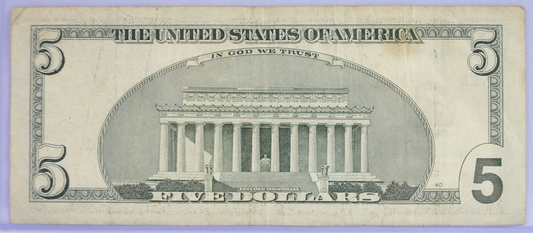 2001 US Federal Reserve 5 Dollar Star Note - Dallas (K) - Choice Very Fine (VF+) - 2001 Green Seal Five Dollars Star Note - Fr.1988-K*