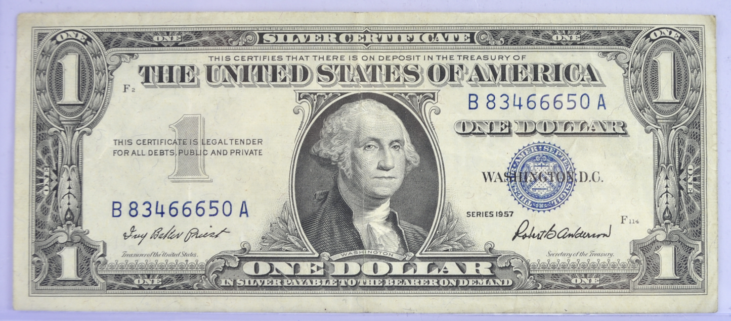 1957 Devil 666 Fancy Serial Number 1 Dollar Silver Certificate - 83466650 - 1957 Blue Seal One Dollar Devil's Serial Bank Note - Fr#1619
