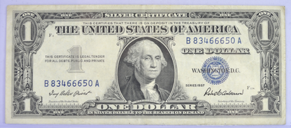 1957 Devil 666 Fancy Serial Number 1 Dollar Silver Certificate - 83466650 - 1957 Blue Seal One Dollar Devil's Serial Bank Note - Fr#1619