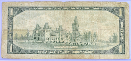 1967 Bank of Canada 1 Dollar Devil 666 Serial Number Banknote - 6662806 - 1967 Canadian Centennial Fancy Serial One Dollar Note - P#84b