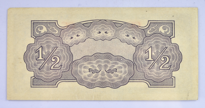 1942 Japan Oceania 1/2 Shilling Note - Block Letters 42mm Apart - WW2 1942 Japanese Occupied Australia Oceania Half Shilling Note - P#1a