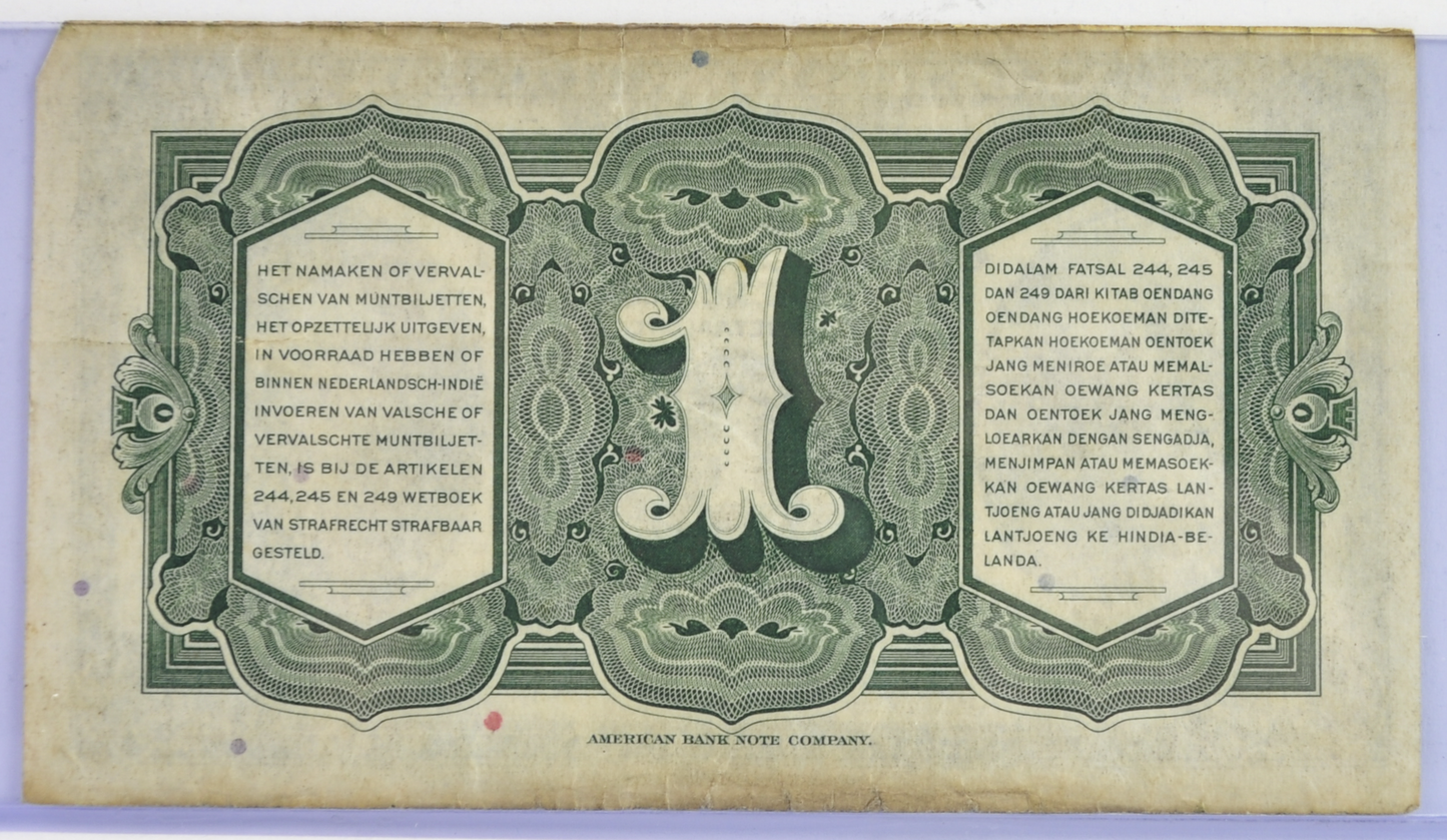 1943 Dutch East Indies 1 Gulden Banknote - 1943 Muntbiljet Issue - Netherlands Indies WWII Occupation One Gulden Note 1943 - P#111a