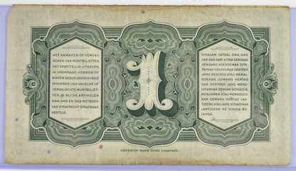 1943 Dutch East Indies 1 Gulden Banknote - 1943 Muntbiljet Issue - Netherlands Indies WWII Occupation One Gulden Note 1943 - P#111a