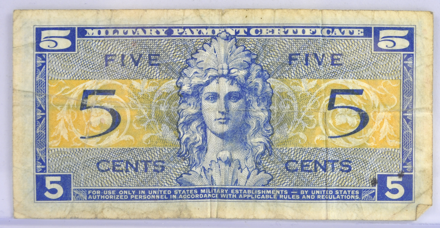 1954 U.S. Military 5 Cent Payment Certificate - Scarce Series 521 - 1954 United States Military Five Cents Payment Certificate - P#M29a