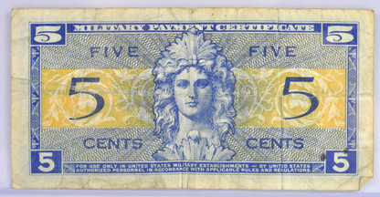 1954 U.S. Military 5 Cent Payment Certificate - Scarce Series 521 - 1954 United States Military Five Cents Payment Certificate - P#M29a