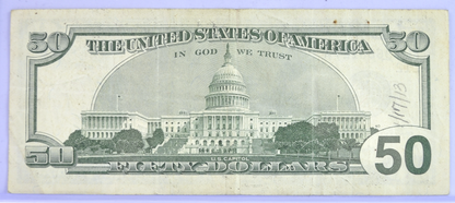 1996 Fancy Serial Number 50 Dollar Note - 09688127 - San Francisco (L) Issue - 1996 Fifty Dollar Federal Reserve Banknote - Fr#2126-L