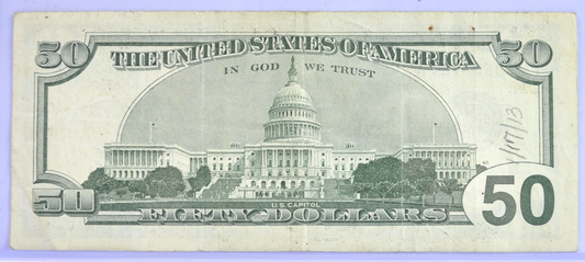 1996 Fancy Serial Number 50 Dollar Note - 09688127 - San Francisco (L) Issue - 1996 Fifty Dollar Federal Reserve Banknote - Fr#2126-L