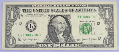 2021 Fancy Repeater Serial Number 1 Dollar Banknote - 71344498 - 2021 One Dollar Cool Serial Number Note - Fr.3007-L