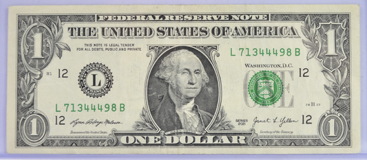2021 Fancy Repeater Serial Number 1 Dollar Banknote - 71344498 - 2021 One Dollar Cool Serial Number Note - Fr.3007-L
