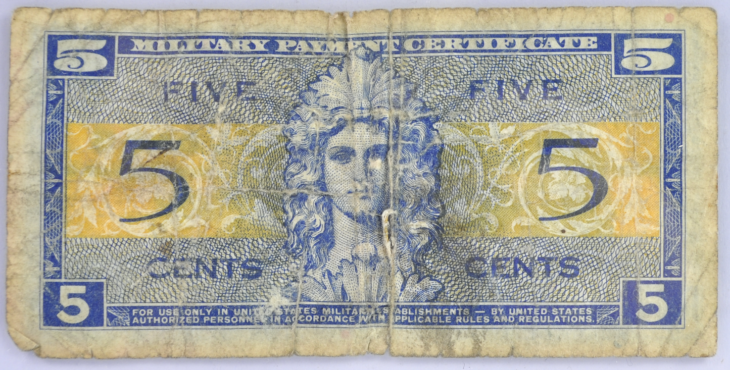 1954 U.S. Military 5 Cent Payment Certificate - Scarce Series 521 - 1954 United States Military Five Cents Payment Certificate - P#M29a