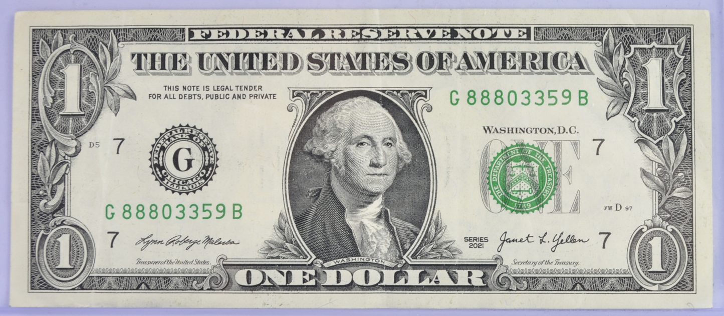 2021 Fancy Repeater Serial Number 1 Dollar Banknote - 88803359 - 2021 One Dollar Cool Serial Number Note - Fr.3007-G