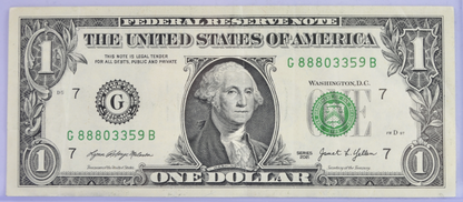 2021 Fancy Repeater Serial Number 1 Dollar Banknote - 88803359 - 2021 One Dollar Cool Serial Number Note - Fr.3007-G