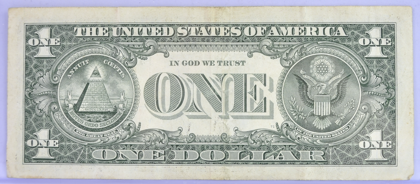 2017 Low Serial Number 1 Dollar Note - 00063275 - Extremely Fine (XF) - 2017 Federal Reserve One Dollar Low Serial Note - Fr.3003-F