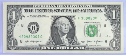 2021 Fancy Bookend Pattern Serial Number 1 Dollar Banknote - 30982309 - 2021 One Dollar Cool Serial Number Note - Fr.3007-H
