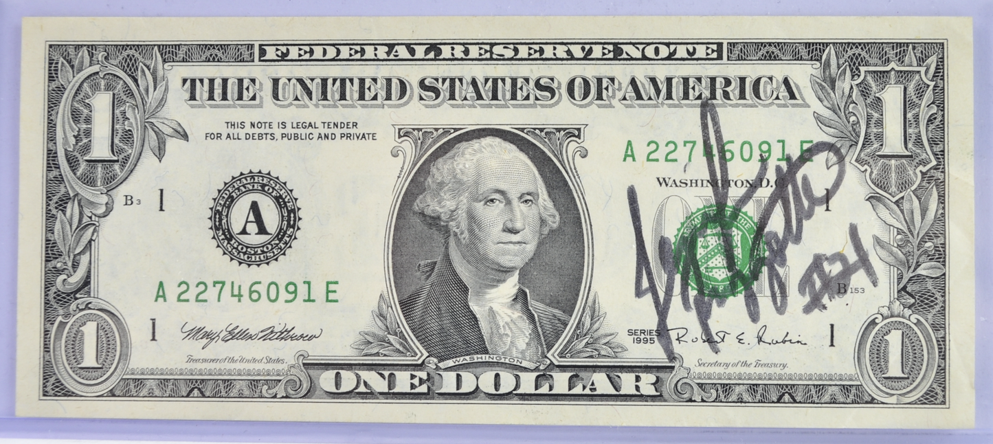 1995 US 1 Dollar Jen Rizzotti #21 Autograph Note - Women's Basketball Player Signature - 1995 Autographed One Dollar Note - Fr.1921-A