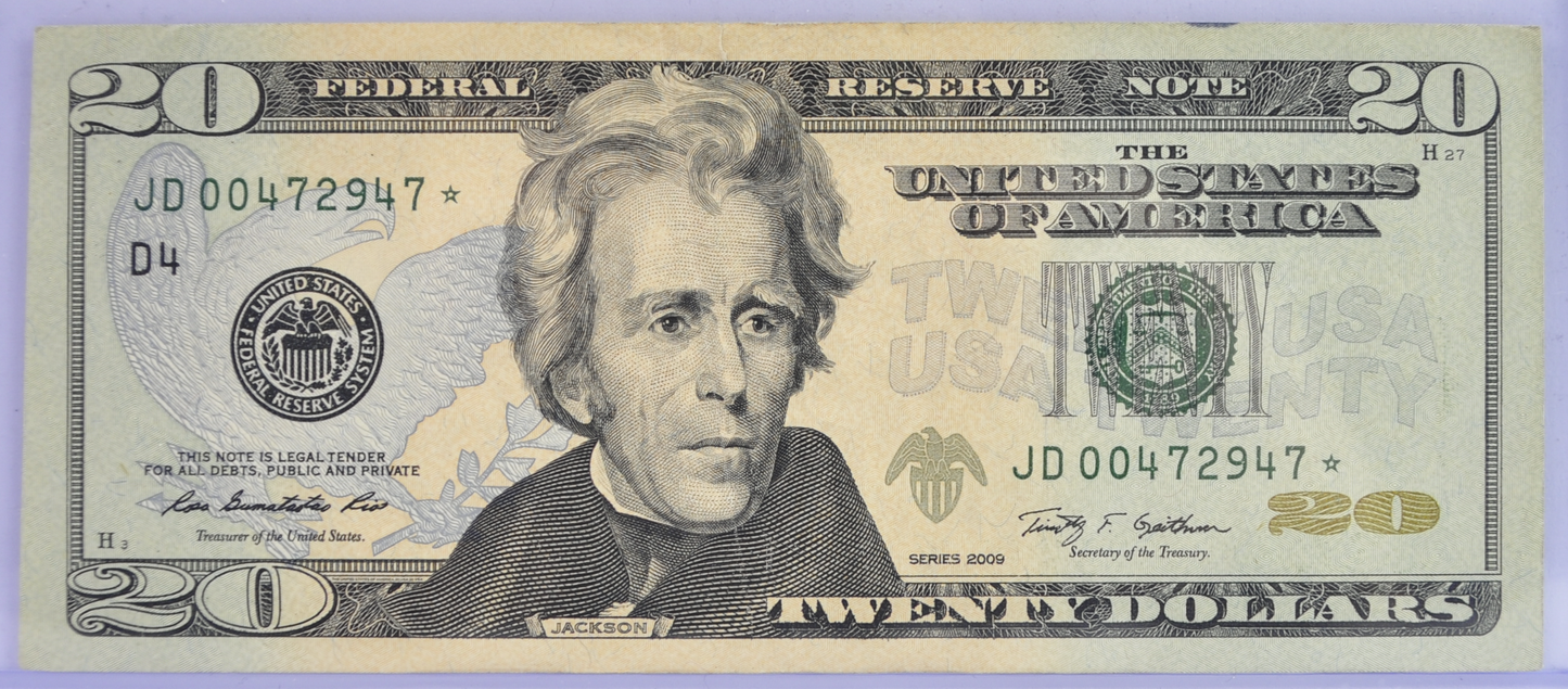 2009 Federal Reserve 20 Dollar Star Note - Rare Cleveland (D) Issue, Only 650,000 Printed - 2009 Twenty Dollar Star Note - Fr.2095-D*