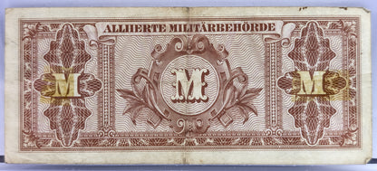 1944 Allied Military Germany 20 Mark Note - WW2 Allied Currency, F- Print Code - 1944 German Twenty Mark Allied Military Banknote - P#195a