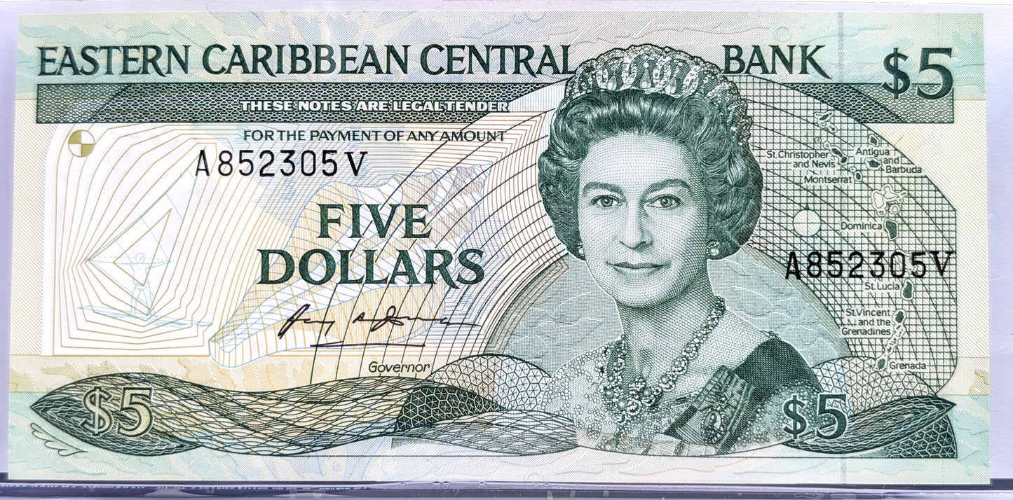 1985-88 (N.D.) East Caribbean States 5 Dollar Banknote - St. Vincent Issue - 1988 British Caribbean Five Dollars Note - P#18v