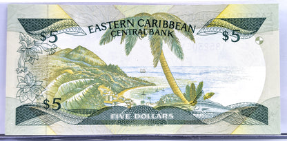 1985-88 (N.D.) East Caribbean States 5 Dollar Banknote - St. Vincent Issue - 1988 British Caribbean Five Dollars Note - P#18v