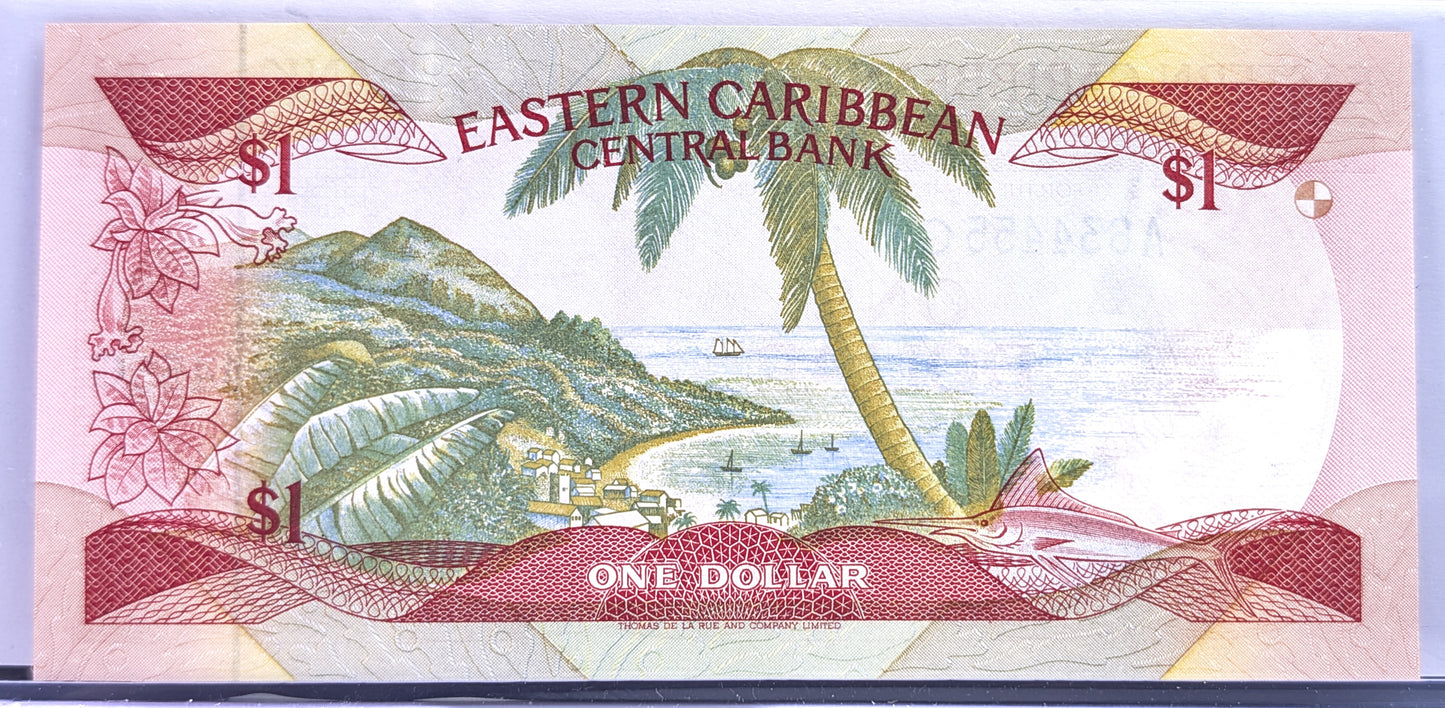 1985-88 (N.D.) East Caribbean States 1 Dollar Banknote - Grenada Issue, G Suffix - 1988 British Caribbean One Dollar Note - P#17g