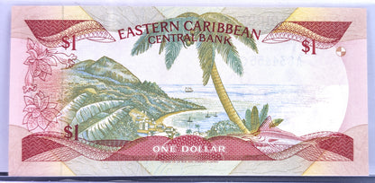 1985-88 (N.D.) East Caribbean States 1 Dollar Banknote - Grenada Issue, G Suffix - 1988 British Caribbean One Dollar Note - P#17g
