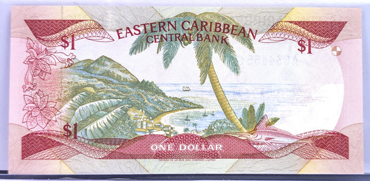 1985-88 (N.D.) East Caribbean States 1 Dollar Banknote - Grenada Issue, G Suffix - 1988 British Caribbean One Dollar Note - P#17g