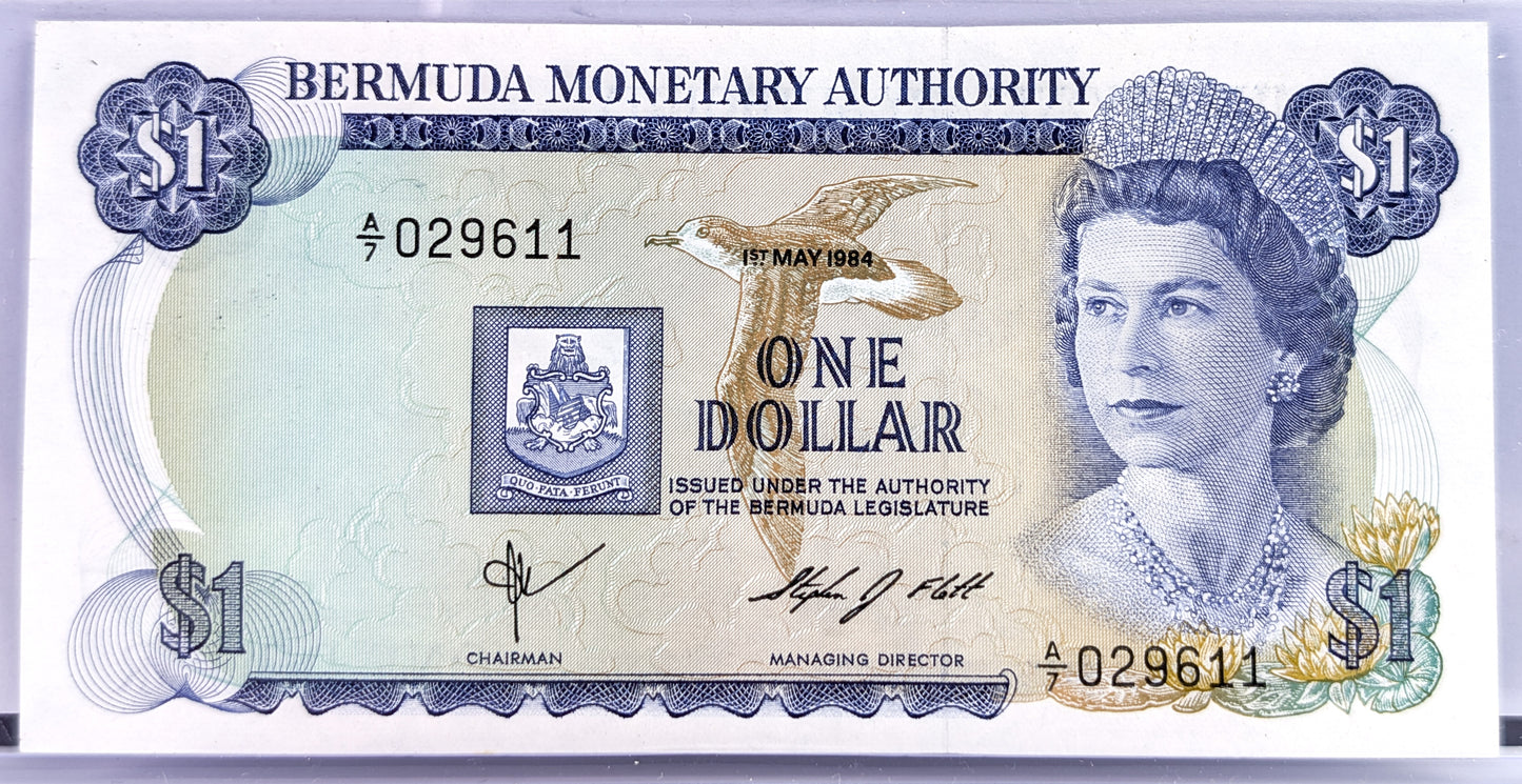 1979-84 Bermuda Monetary Authority 1 Dollar Note - Choice of Issue Date - 1982 British Bermuda One Dollar Banknote - P#28b
