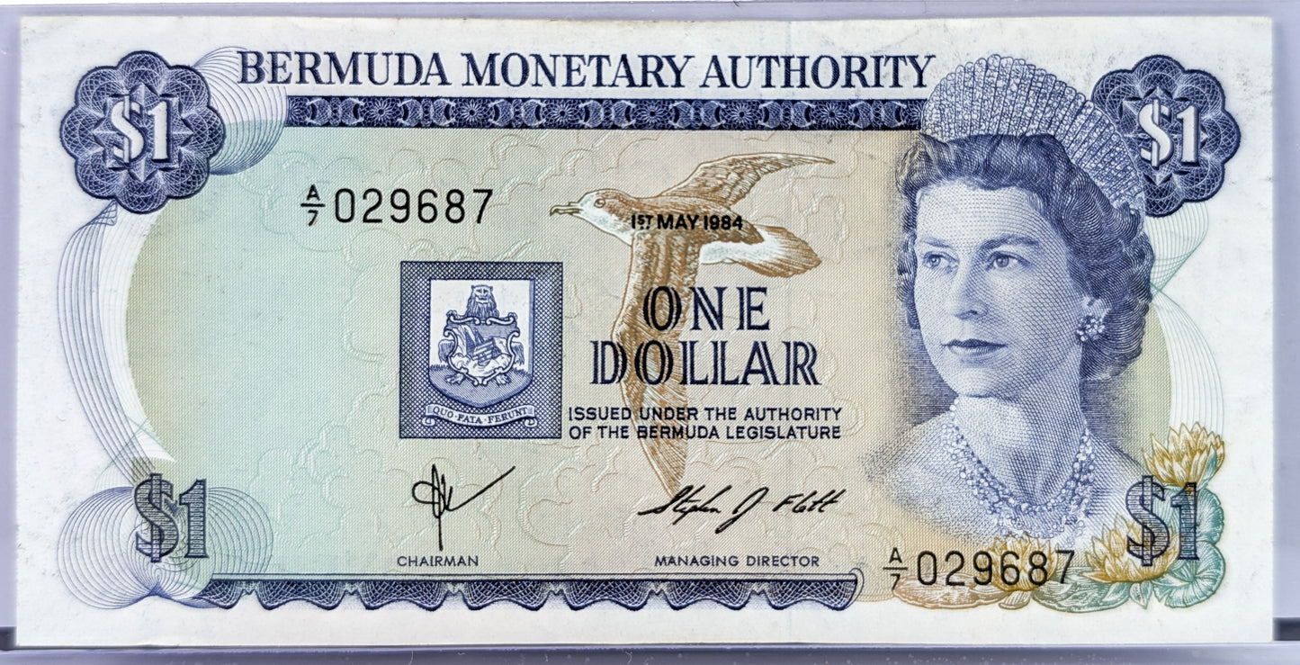 1979-84 Bermuda Monetary Authority 1 Dollar Note - Choice of Issue Date - 1982 British Bermuda One Dollar Banknote - P#28b