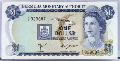 1979-84 Bermuda Monetary Authority 1 Dollar Note - Choice of Issue Date - 1982 British Bermuda One Dollar Banknote - P#28b