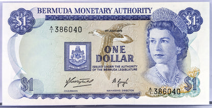 1975 Bermuda Monetary Authority 1 Dollar Note - Prefix A/1 - Uncirculated (UNC) - 1975 British Bermuda One Dollar Banknote - P#28a