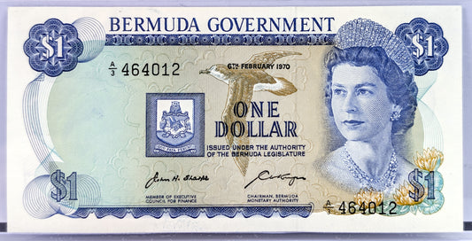 1970 Bermuda Government 1 Dollar Note - Rarer Early Date - Choice of High Grade - 1970 British Bermuda One Dollar Banknote - P#23a