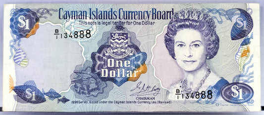 1996 Cayman Islands Currency Board 1 Dollar Note - B/1 Prefix - 1996 British Cayman Islands One Dollar Note - P#16a