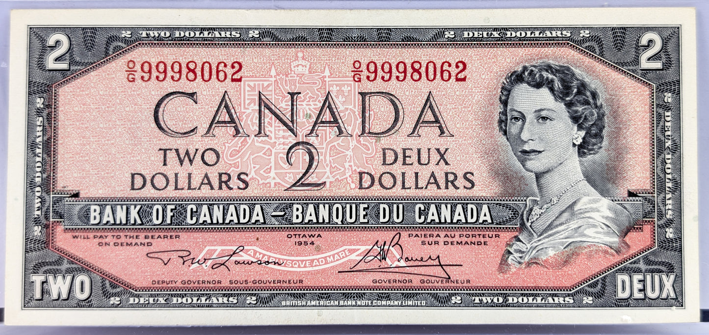 1954 Bank of Canada 2 Dollar Note - Choose by grade - Lawson/Bouey Signatures - 1954 Canadian Two Dollar Banknote - P#76d
