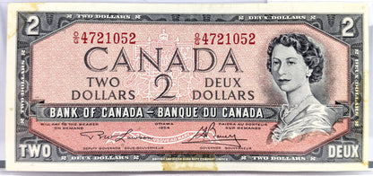 1954 Bank of Canada 2 Dollar Note - Choose by grade - Lawson/Bouey Signatures - 1954 Canadian Two Dollar Banknote - P#76d