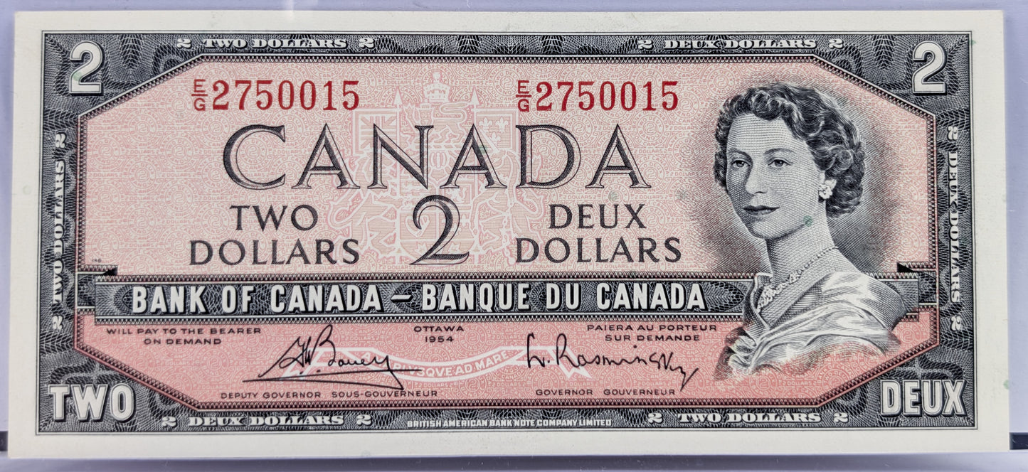 1954 Bank of Canada 2 Dollar Note - Choose by grade - Bouey/Raminsky Signatures - 1954 Canadian Two Dollar Banknote - P#76c