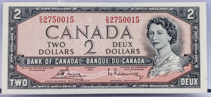 1954 Bank of Canada 2 Dollar Note - Choose by grade - Bouey/Raminsky Signatures - 1954 Canadian Two Dollar Banknote - P#76c