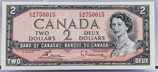 1954 Bank of Canada 2 Dollar Note - Choose by grade - Bouey/Raminsky Signatures - 1954 Canadian Two Dollar Banknote - P#76c