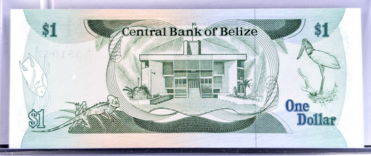 1987 Central Bank of Belize 1 Dollar Note - Issued Jan. 1st, 1987 - Modified Seal - 1987 British Belize One Dollar Banknote - P#46c