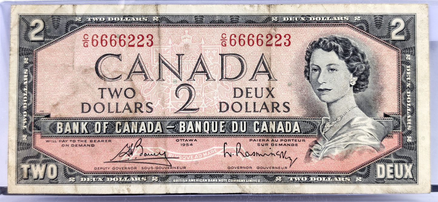 1954 Bank of Canada 2 Dollar Note - Choose by grade - Bouey/Raminsky Signatures - 1954 Canadian Two Dollar Banknote - P#76c