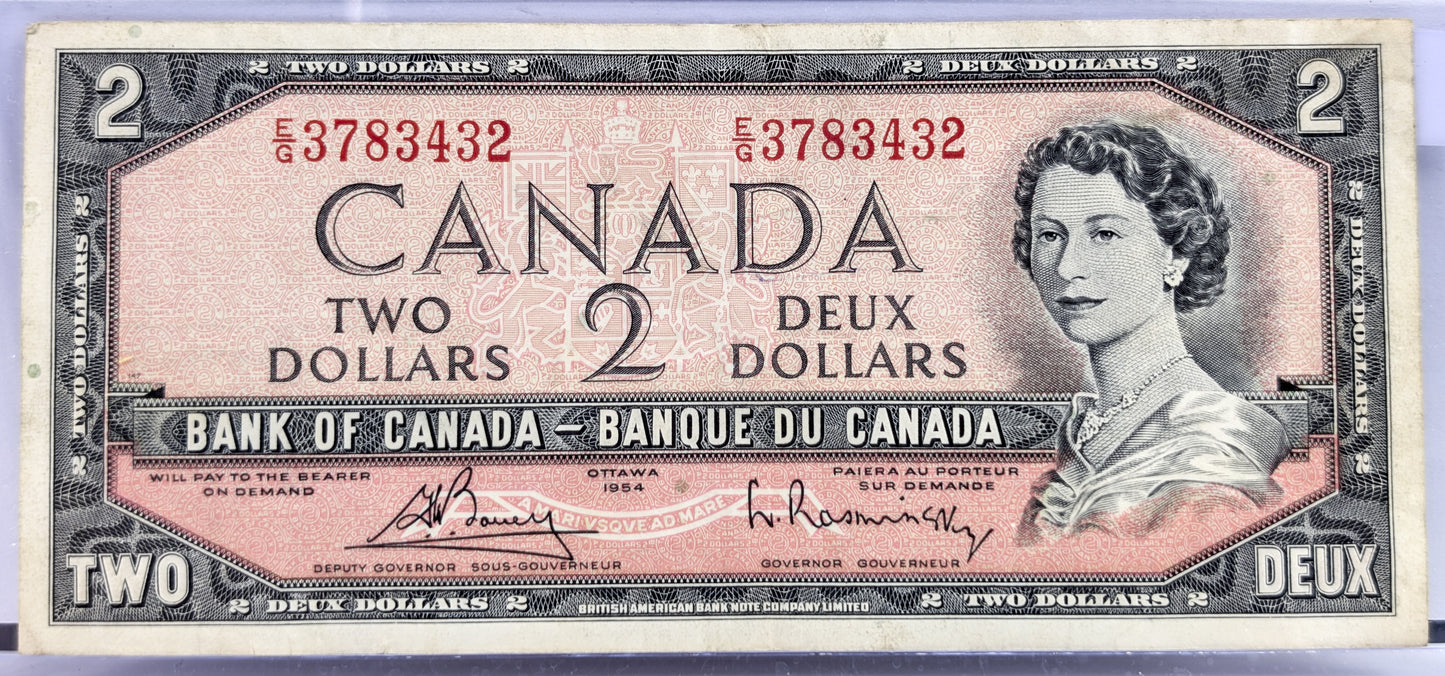 1954 Bank of Canada 2 Dollar Note - Choose by grade - Bouey/Raminsky Signatures - 1954 Canadian Two Dollar Banknote - P#76c