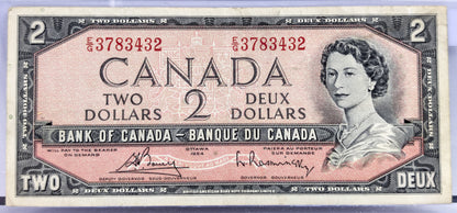 1954 Bank of Canada 2 Dollar Note - Choose by grade - Bouey/Raminsky Signatures - 1954 Canadian Two Dollar Banknote - P#76c